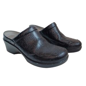 Alegria Clogs Mules Black Tooled Leather Slip On Comfort Western Womens 8 or 39